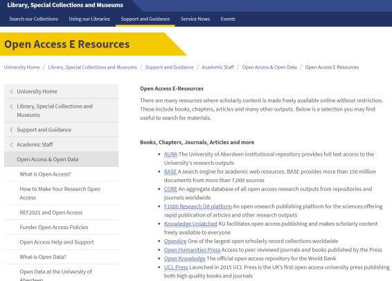 Open Access lib page screenshot